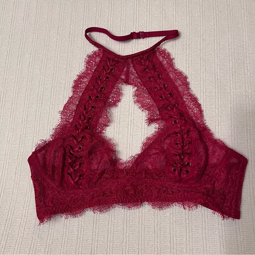 Victoria’s Secret Very Sexy burgundy lace up bralette XS